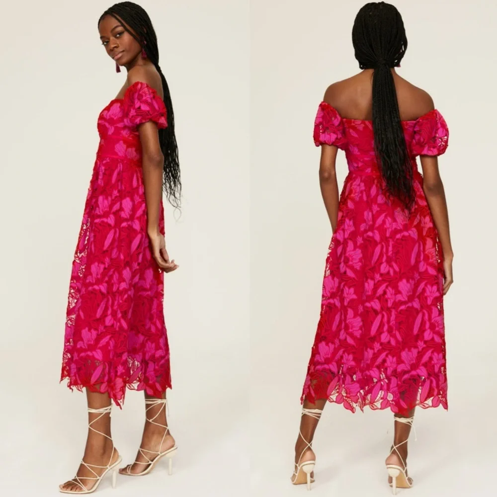 ML Monique Lhuillier Off the Shoulder Dress Size 16 - Picture 3 of 9